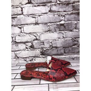 Vince Camuto Felinial Red Leather Snake Print Mule Flats Shoes Women 6M US/36.5